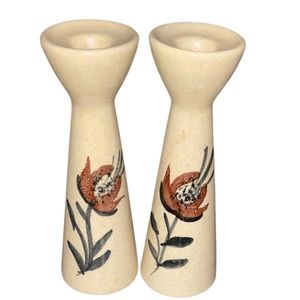 Studio‎ Art Stoneware Pottery Candlestick Holders Flower Set Of 2.
